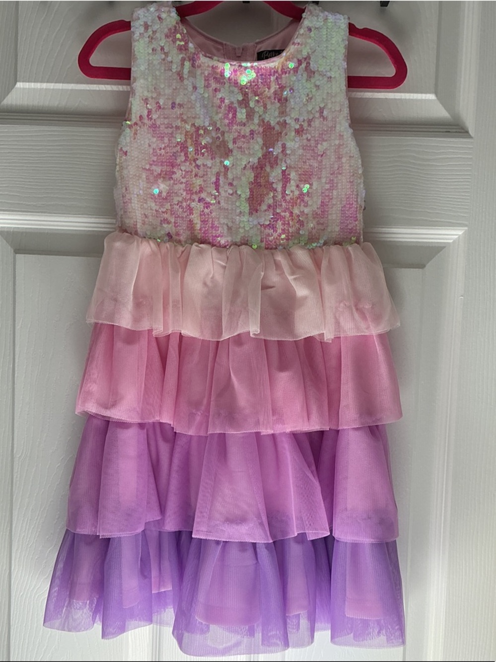 Girls' Pink & Purple Sequin Tiered Formal Dress
